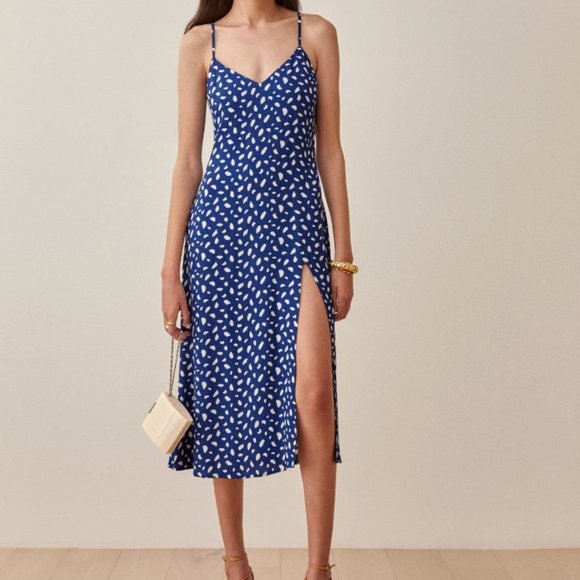 SOLD OUT Reformation Crimini Dress, Moray Navy Blue Leopard 8 - Picture 2 of 5